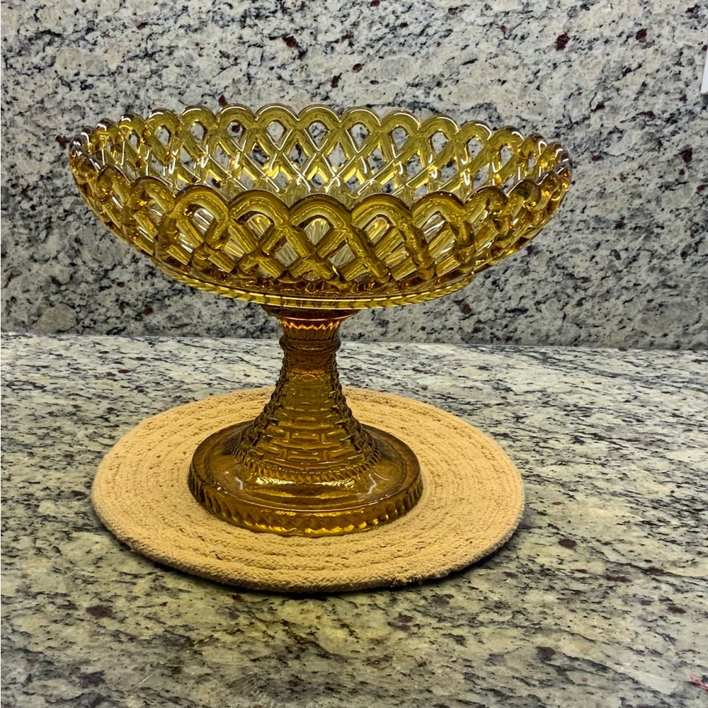 Vintage Challinor & Taylor Amber Gold  glass compote pedestal bowl.